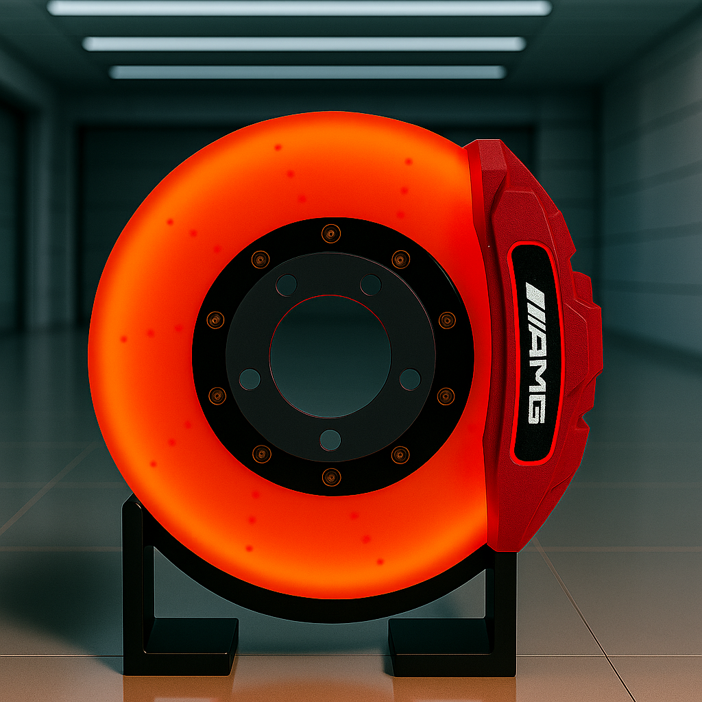 Mercedes AMG Brake Disc Lamp USB-C rechargeable LED light - Red and orange F1-style decor for garage or sim racing setup