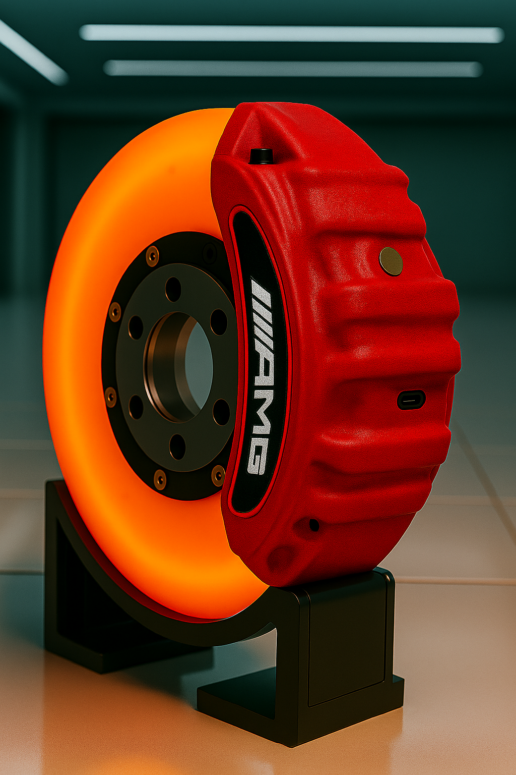Mercedes AMG Brake Disc Lamp USB-C rechargeable LED light - Red and orange F1-style decor for garage or sim racing setup