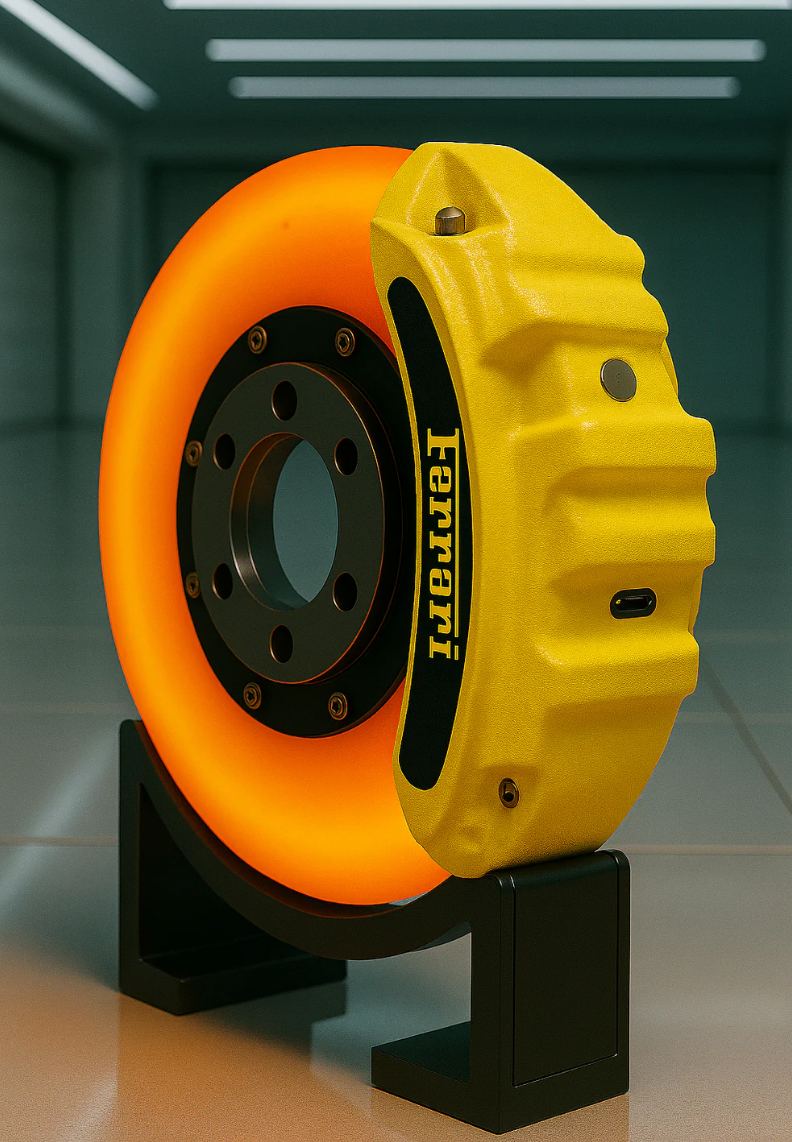 Ferrari Brake Disc Lamp USB-C rechargeable LED light - orange and yellow F1-style decor for garage or sim racing setup
