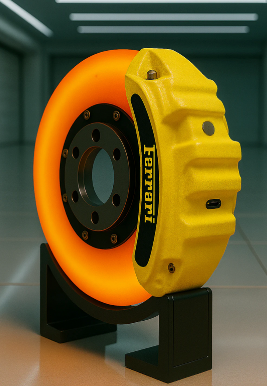 Ferrari Brake Disc Lamp USB-C rechargeable LED light - orange and yellow F1-style decor for garage or sim racing setup