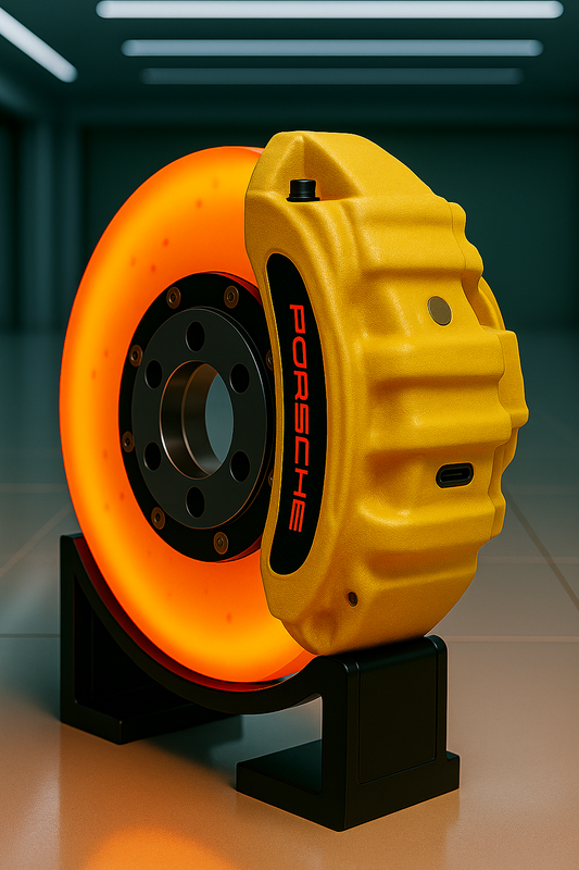 Porsche Brake Disc Lamp USB-C rechargeable LED light - orange and yellow decor for garage or sim racing